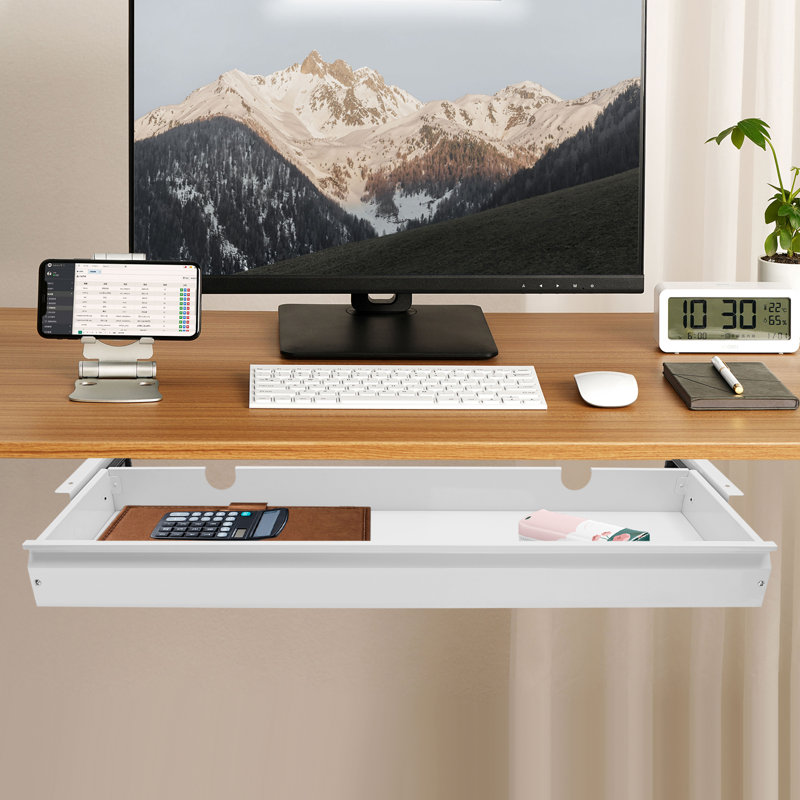 33 Inch White Under Desk Mounted Sliding Pull Out Drawer Storage Organizer For Sit Stand Workstation Pull Out Drawer